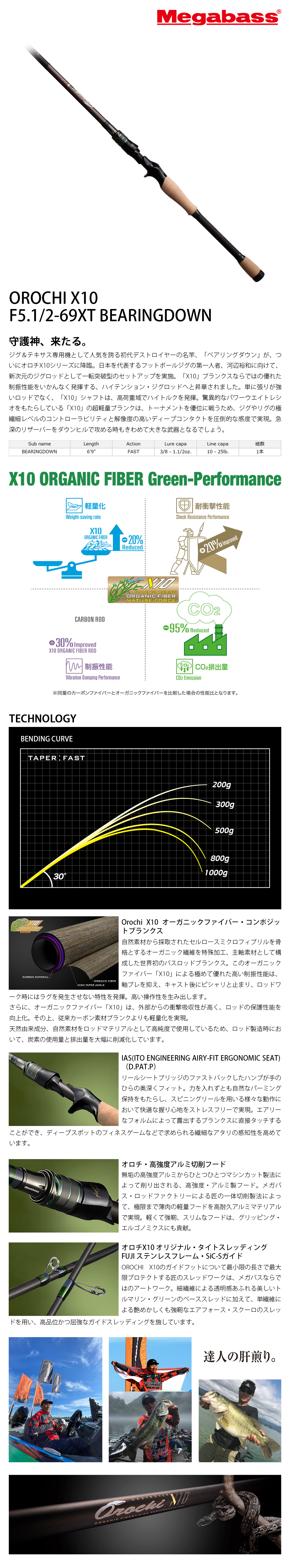 MEGABASS OROCHI X10 F5.1/2-69XT [淡水路亞竿] [黑鱸竿] - 漁拓釣具